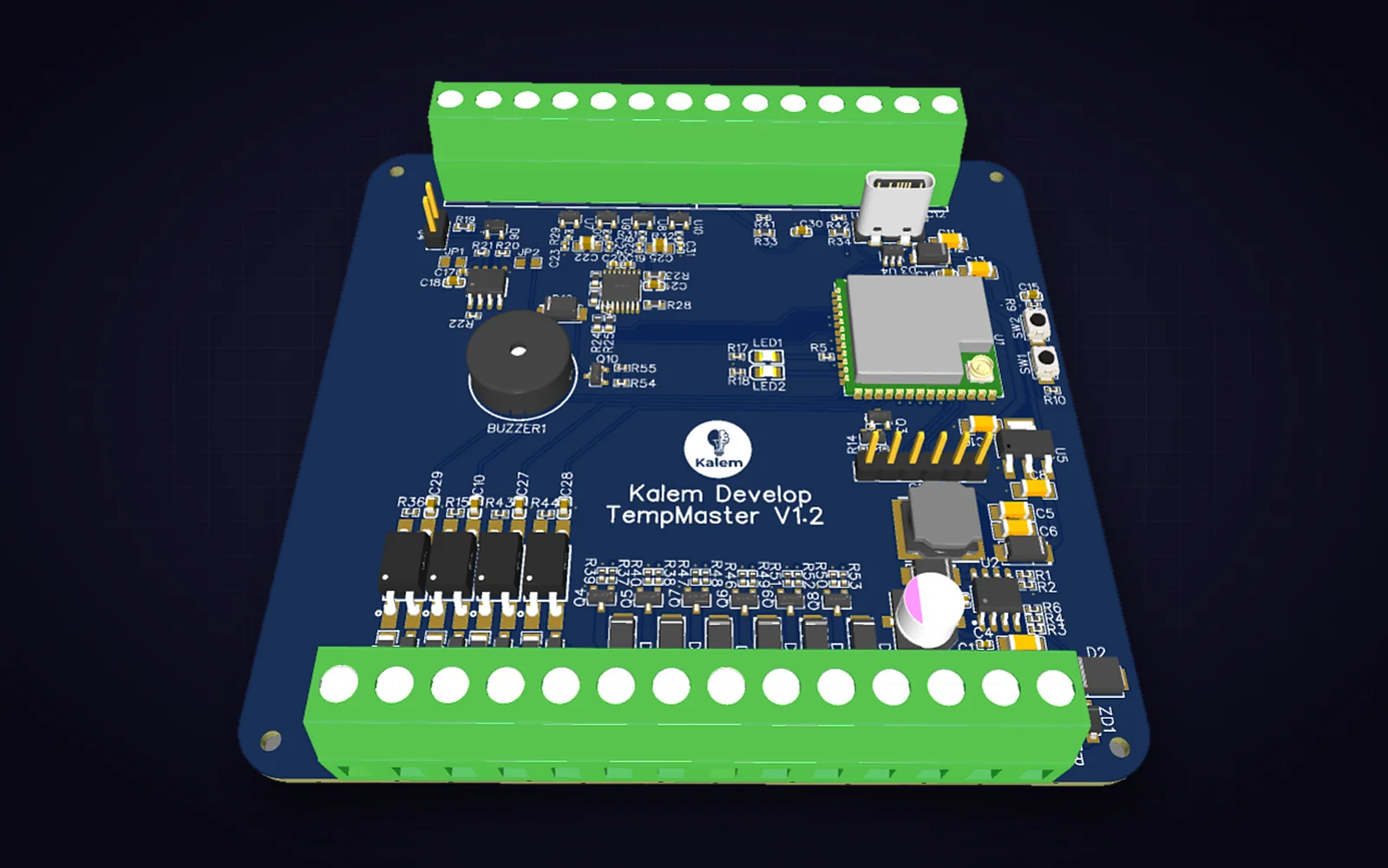 TempMaster V1.2 industrial control board, 3D render